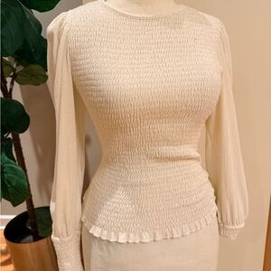 Anthropologie Elegant Cream Smocked Women's Top